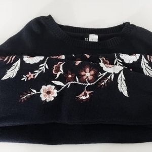 navy blue sweater with embroidered sleeves